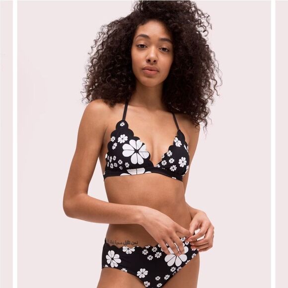 NWT Kate Spade Flower Triangle Bikini Top Black White NWT SIZE Small - Picture 3 of 5